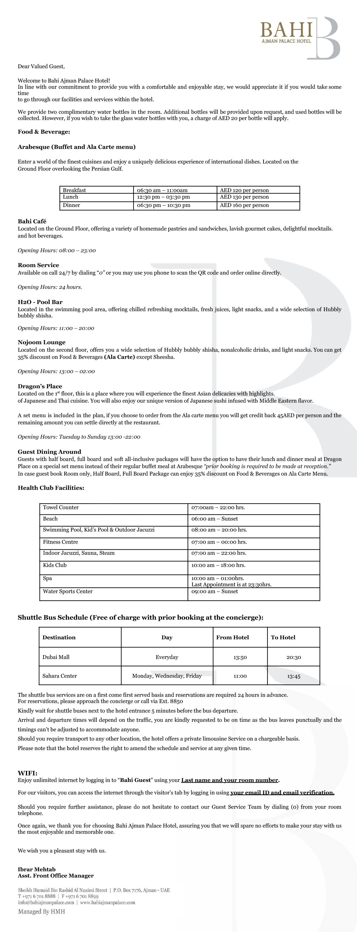 Welcome Letter
