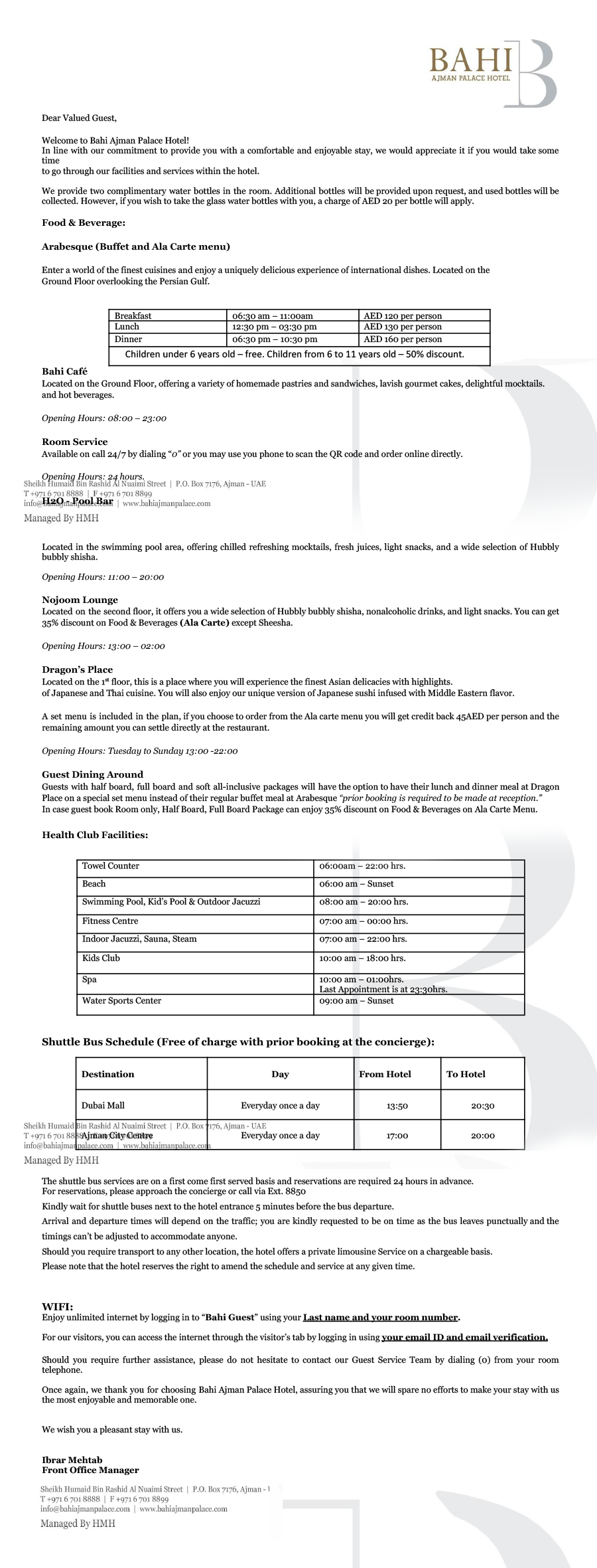 Welcome Letter
